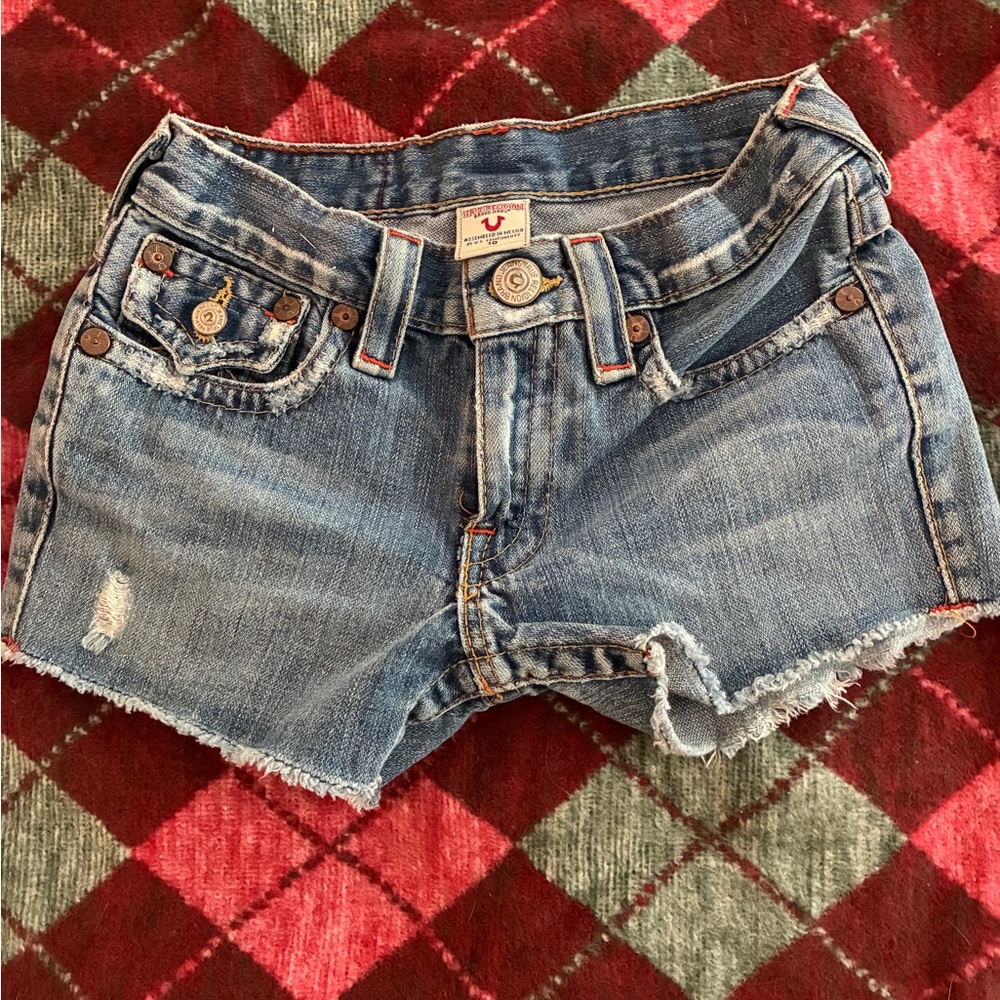 True Religion Distressed Blue Jean Shorts